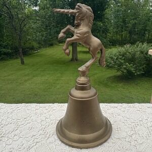 Vintage Solid Brass Unicorn Bell Hand Held 6.25" Cottagecore Retro Decor